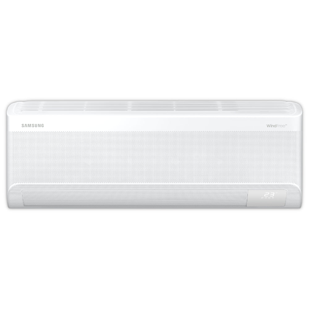 Samsung Wandgeraet AR60F09C1AWNEU in Weiss mit gelochter Front, LED-Display rechts unten und Luftauslass oben | Klimaworld.com