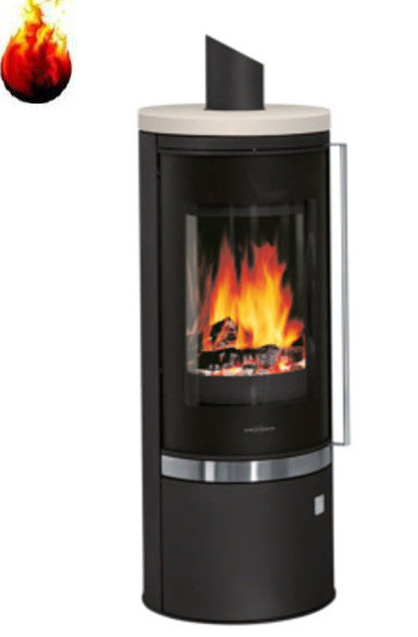 Oranier Warmluftkaminofen Arena 6kW Stahl schwarz Abdeckung Kalkstein Cream