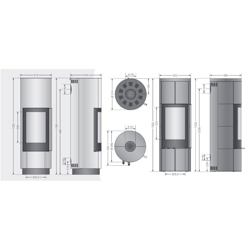 ORANIER | Arkona W+ | Kaminofen | Schwarz | Dauerbrandofen | 7.0 kW | Maße