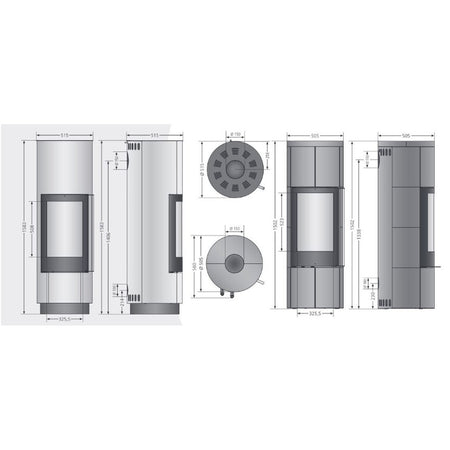 ORANIER | Arkona W+ | Kaminofen | Schwarz | Dauerbrandofen | 7.0 kW | Maße