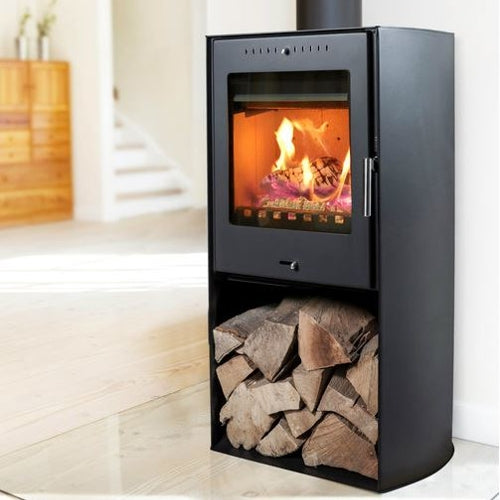Warmluftkaminofen | Asgård 9 | Schwarz | mit Holzfach | 5 kW 