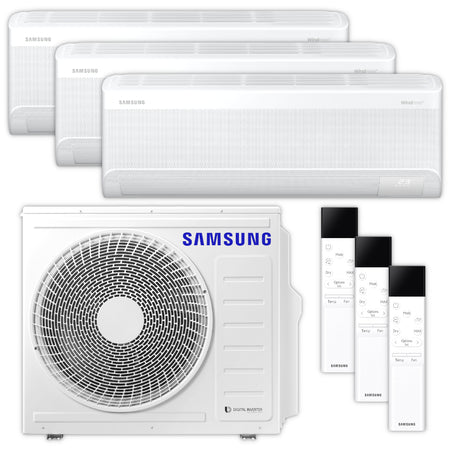 Samsung Klimaanlagen-Set mit drei weißen Wandgeraeten WindFree Avan, NASA Aussengeraet, 3 Fernbedienungen | Klimaworld.com