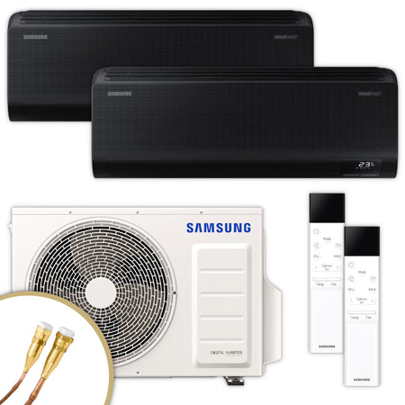 Samsung Klimaanlagen-Set mit 2 schwarzen Wandgeraeten WindFree Avant AR70F09C1ABNEUm NASA Aussengeraet und Quick-Connect Anschlüssen | Klimaworld.com