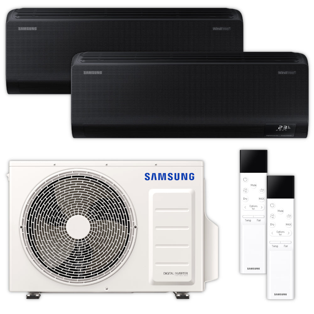 Samsung Klimaanlagen-Set mit schwarzen Wandgeraeten WindFree Avant AR70F12C1ABNEU, AR70F09C1ABNEU und NASA Aussengeraet | Klimaworld.com