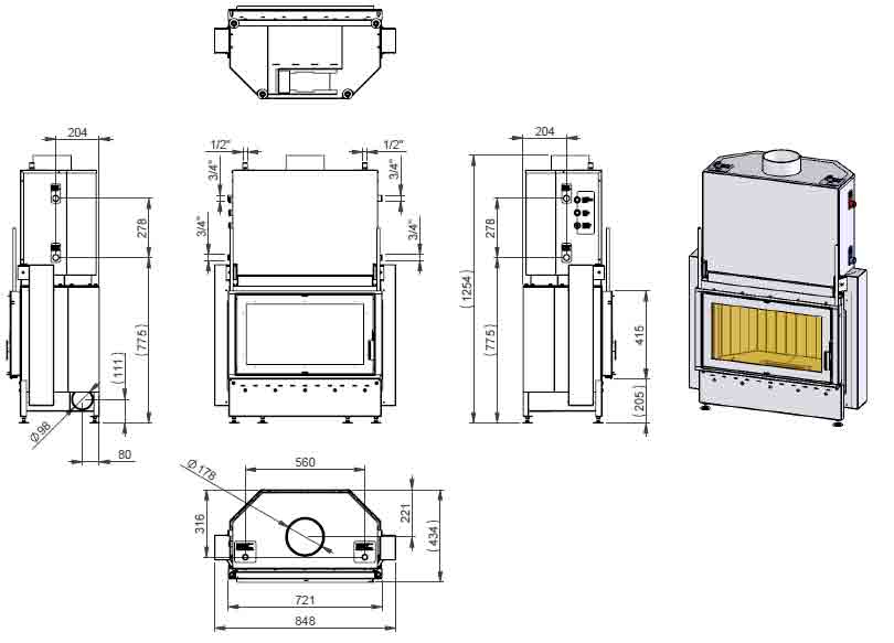 Wasserführender Kamineinsatz Kretz B 104-V15 10-16kW