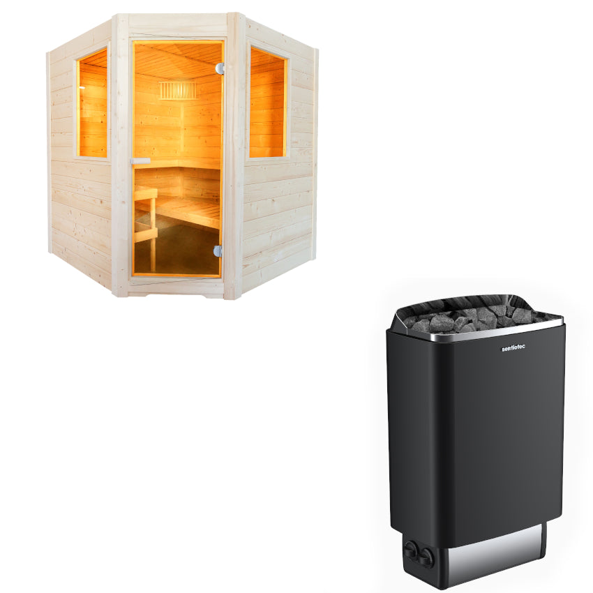 Sentiotec Sauna Set Basic Corner mit Saunaofen 100 inkl. Steuerung | klimaworld.com