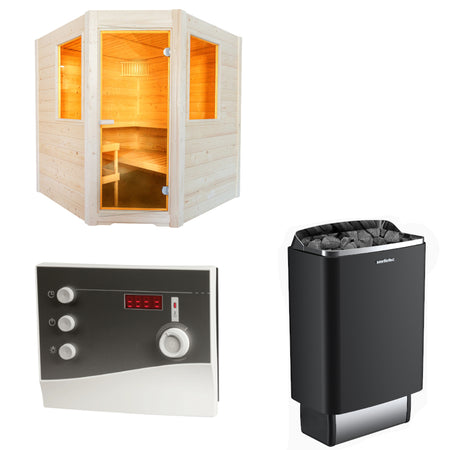 Sentiotec Sauna Set Basic Corner mit Saunaofen 100 E und Steuerung K2-Next | klimaworld.com