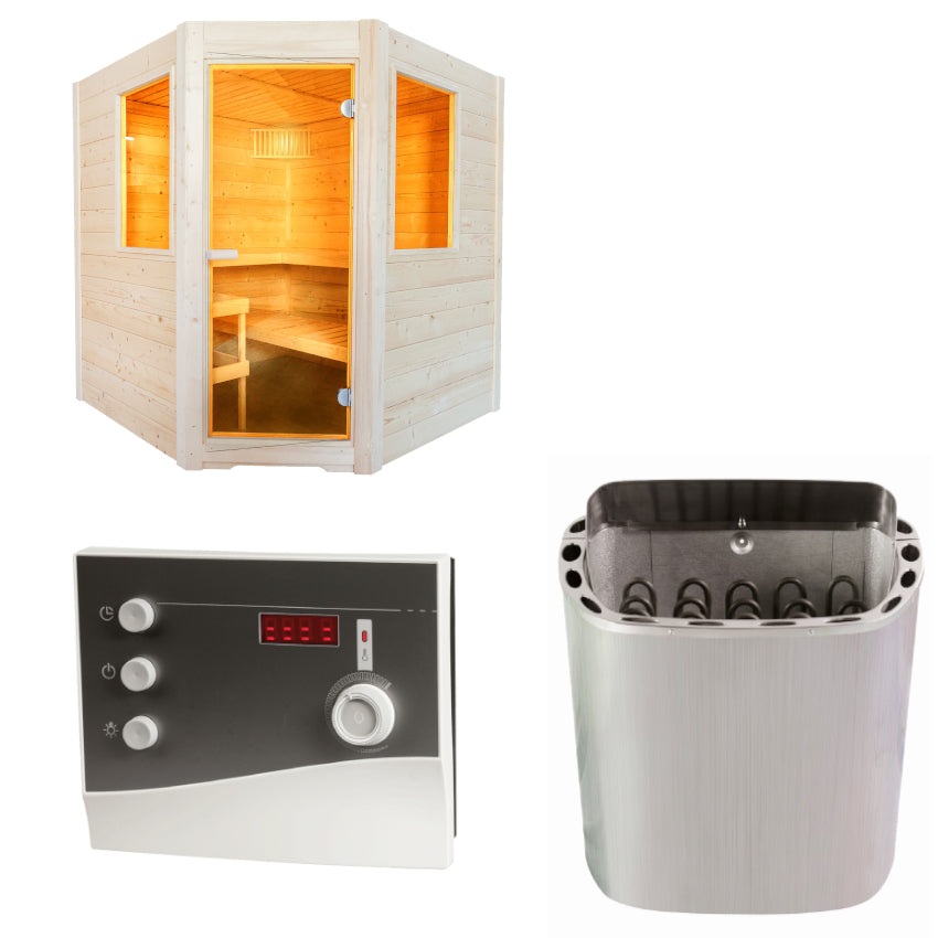 Sentiotec Sauna Set Basic Corner mit Saunaofen Scandia Next und Saunasteuerung K2-Next | klimaworld.com