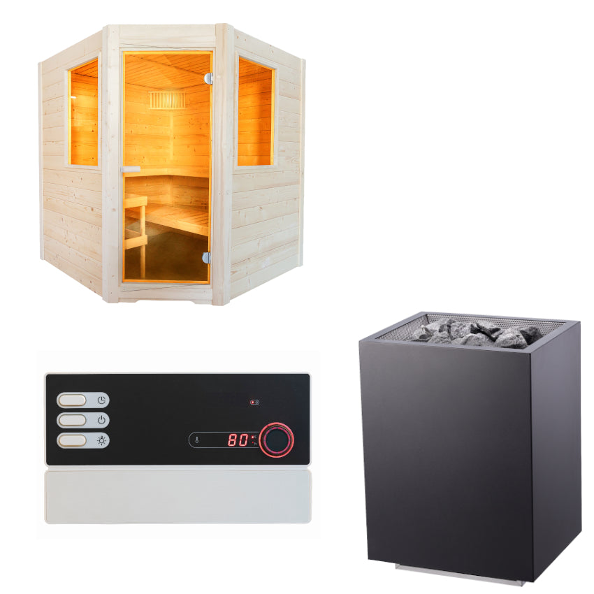 Sentiotec Sauna Set Basic Corner mit Saunaofen Home FIN und Steuerung Pro B2 | klimaworld.com