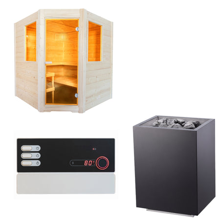 Sentiotec Sauna Set Basic Corner mit Saunaofen Home FIN und Steuerung Pro B2 | klimaworld.com