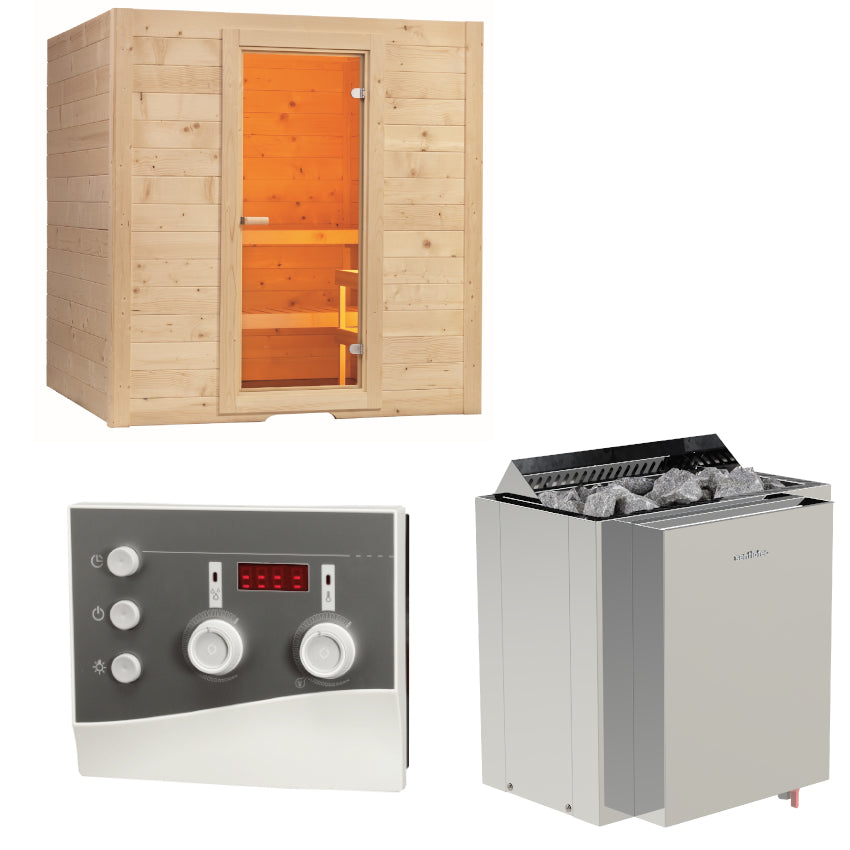 Sentiotec Sauna Set Basic Medium mit Saunaofen Viking Combi und Steuerung K3-Next | klimaworld.com