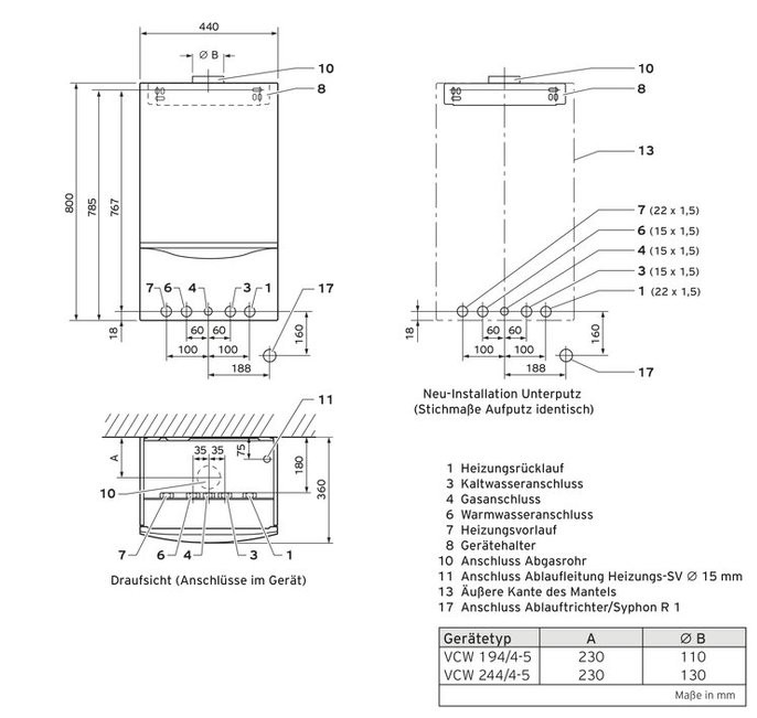 VAILLANT | Gas-Wandheizgerät atmoTEC plus VCW 194/4-5- Bauplan