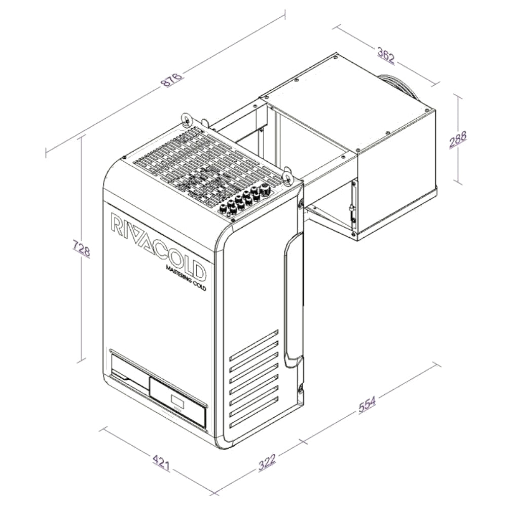 Rivacold Huckepack-Aggregat für Kühlzellen, Abmessungen | klimaworld.com