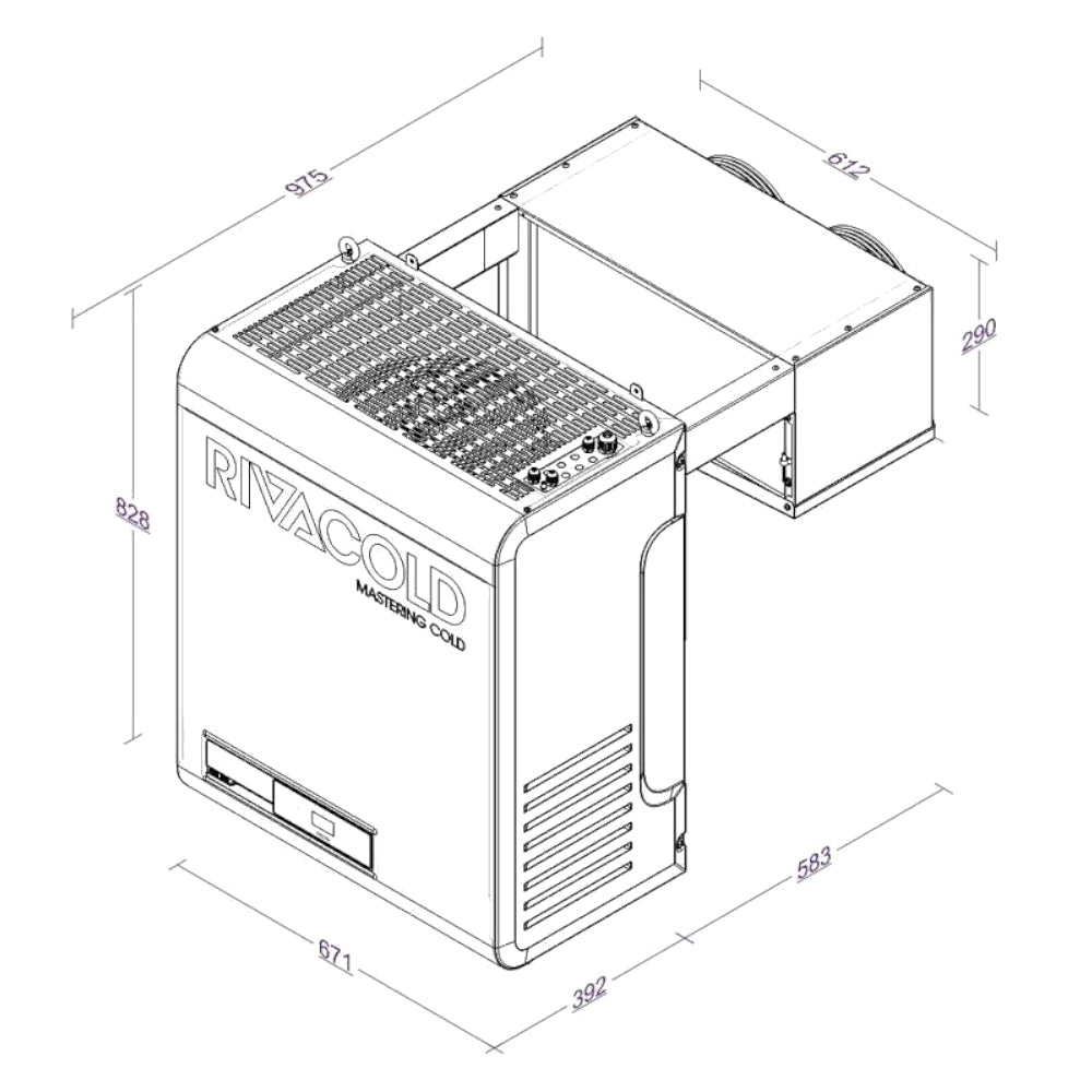 Rivacold Huckepack-Aggregat für Kühlzellen, Abmessungen | klimaworld.com