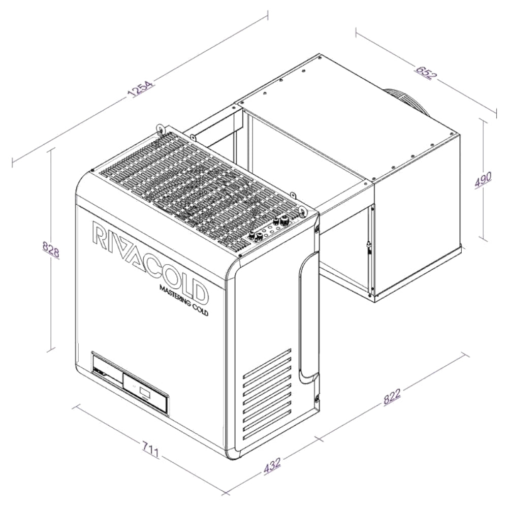 Rivacold Huckepack-Aggregat für Kühlzellen, Abmessungen | klimaworld.com
