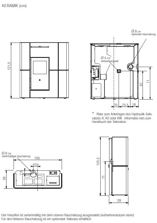 Edilkamin wasserfuehrender Kaminofen BLADE H 23 EVO, Abmessungen | Klimaworld.com