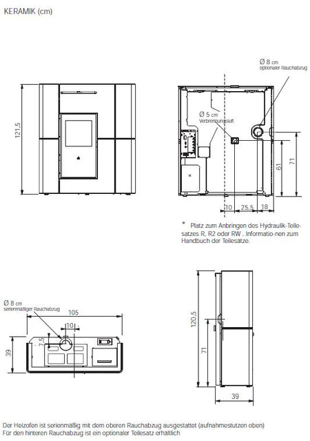 Edilkamin wasserfuehrender Kaminofen BLADE H 23 EVO, Abmessungen | Klimaworld.com