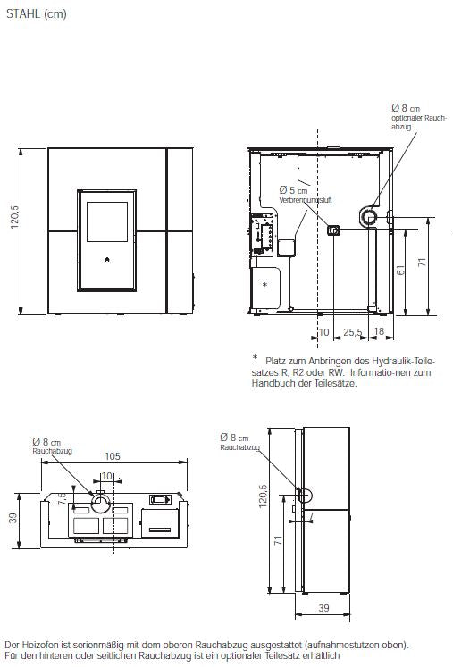 Edilkamin wasserfuehrender Kaminofen BLADE H 23 EVO, Abmessungen | Klimaworld.com