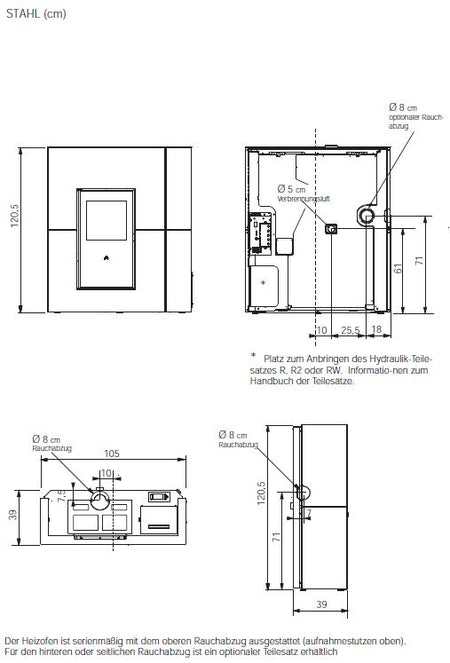 Edilkamin wasserfuehrender Kaminofen BLADE H 23 EVO, Abmessungen | Klimaworld.com