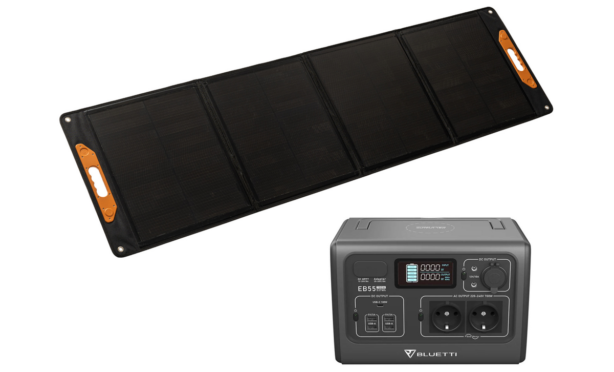 Bluetti EB55 mit faltbaren Solarmodul von ThermoFlux