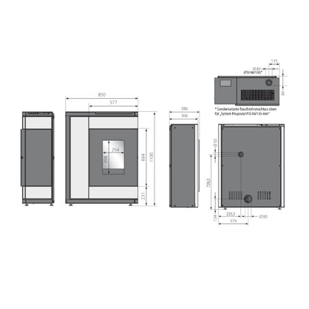 ORANIER | Boreas | Stahl Schwarz |  8 kW | Maße