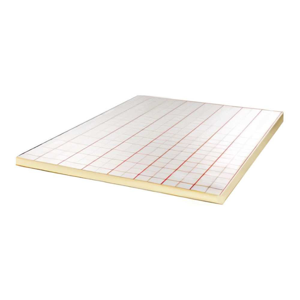Flache, cremefarbene Dämmplatte mit rotem Rasteraufdruck; Buderus PIR Zusatzdämmung Logafloor | Klimaworld.com