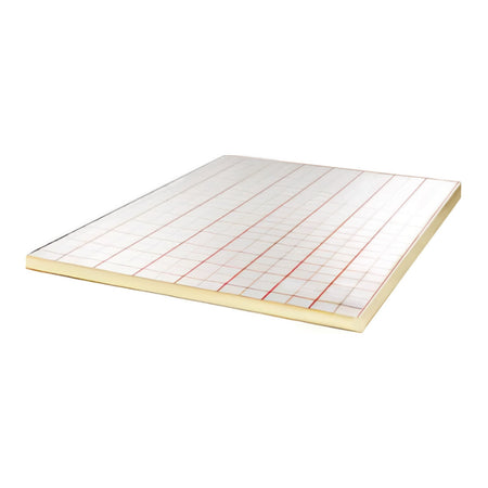 Flache, cremefarbene Dämmplatte mit rotem Rasteraufdruck; Buderus PIR Zusatzdämmung Logafloor | Klimaworld.com