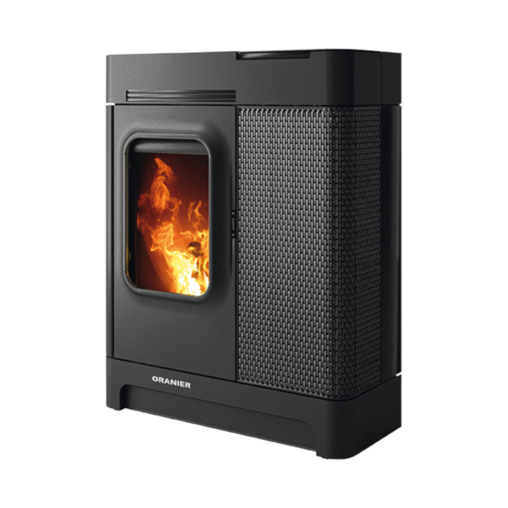 Schwarzer Pelletofen Calimo XL mit Flammenbild | klimaworld.com