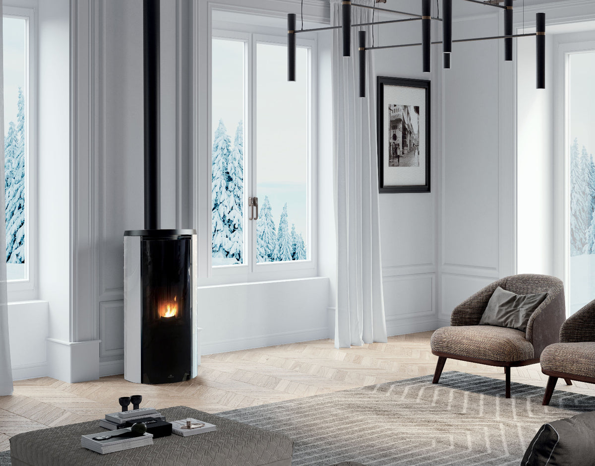 Edilkamin Pelletofen Air TIght C Magic Glas Weiß in Betrieb