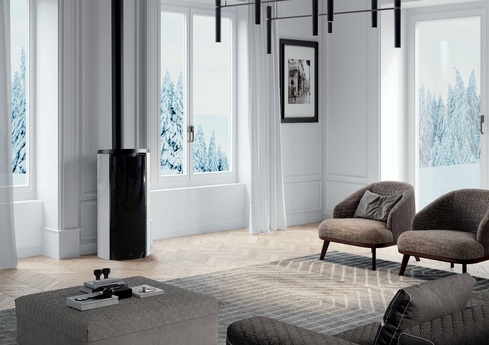 Edilkamin Pelletofen Air TIght C Magic Glas Weiß, ausgeschalteter Ofen