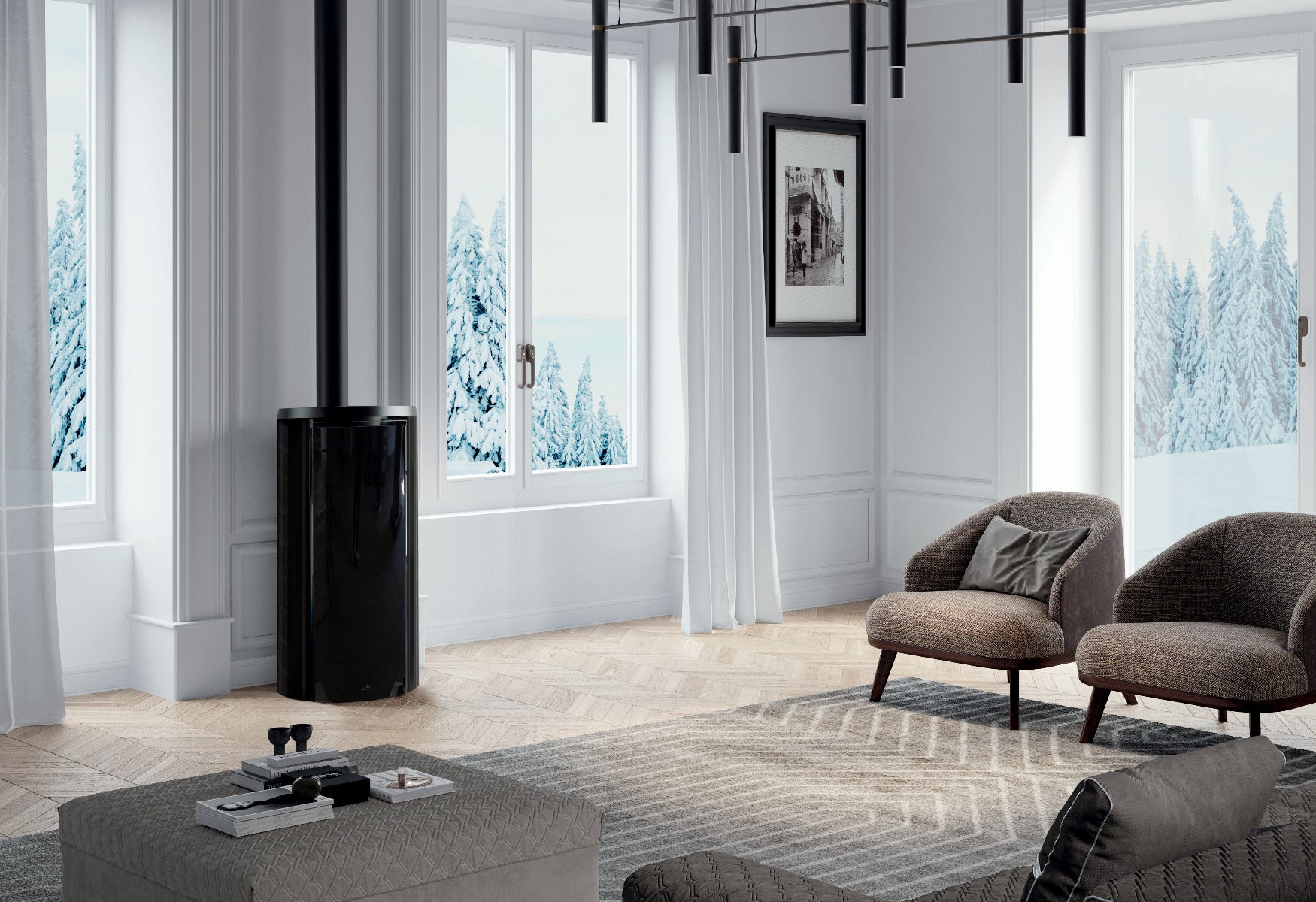 Edilkamin Pelletofen Air TIght C Magic Glas Schwarz, ausgeschaltener Ofen