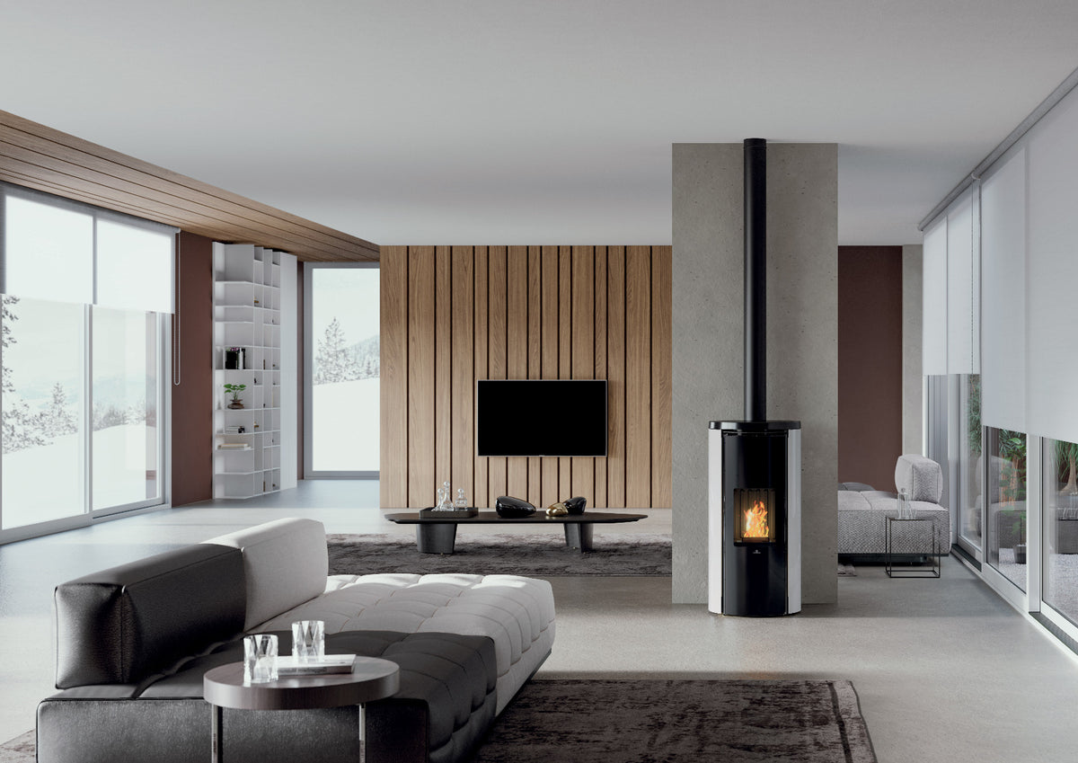 Edilkamin Pelletofen Celia Air Tight Plus Glas Weiß Ambiente