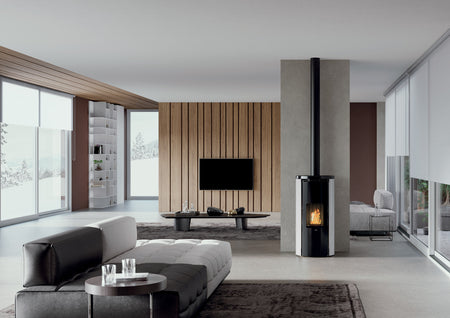 Edilkamin Pelletofen Celia Air Tight Plus Glas Weiß Ambiente