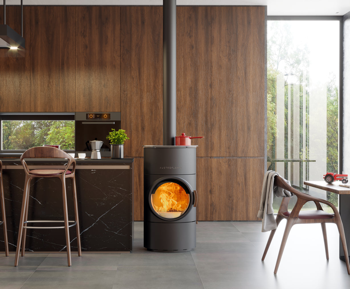 Austroflamm Kaminofen | Clou Compact Cook | Speicherverkleidung | 6 kW | Klimaworld.com