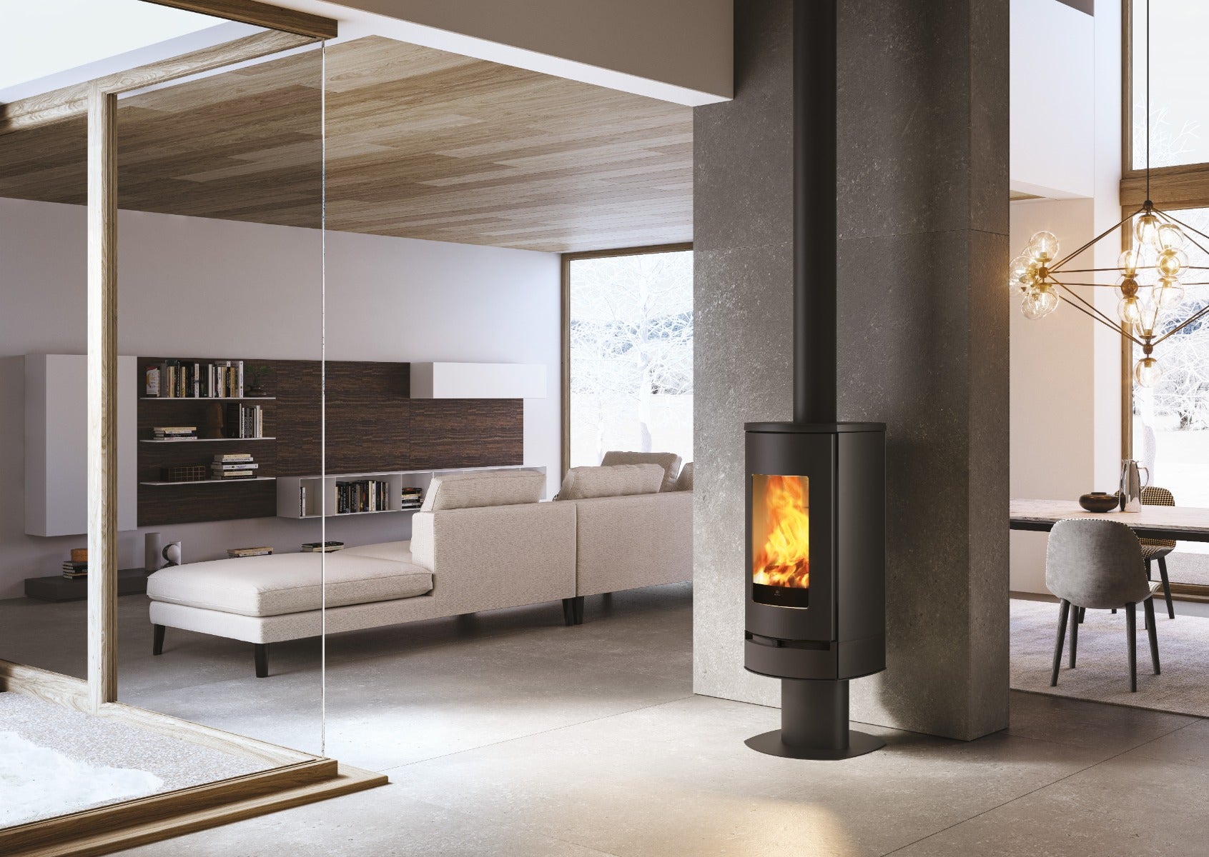 Edilkamin luftgeführter Kaminofen Code J Evo mit 8,1 kW mit Stahlkorpus in schwarz, Ambiente | Klimaworld.com