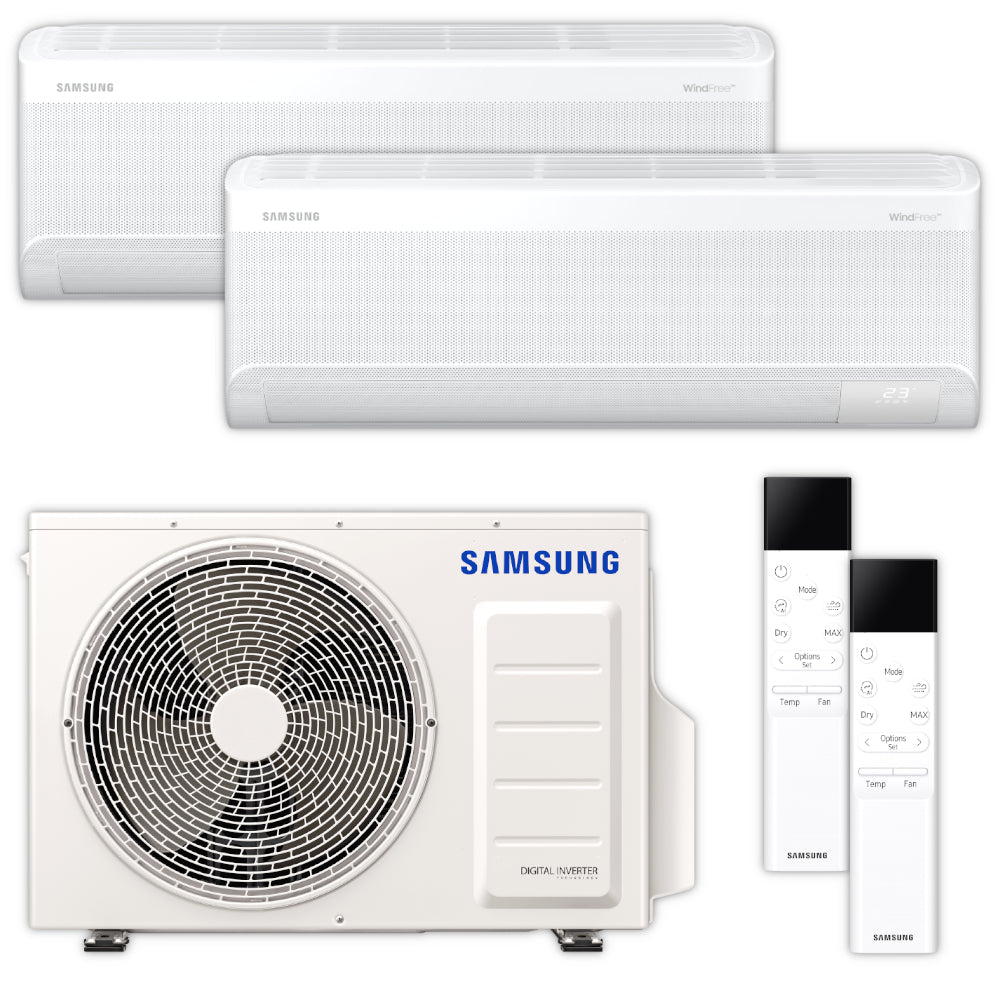 Samsung WindFree Comfort Multisplit-Set mit Aussengeraet AJ040TXJ2KG/EU NASA, 2 Wandgeraeten AR60F09C1AWNEU und 2 Fernbedienungen | Klimaworld.com