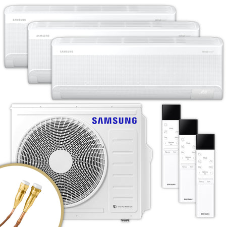 Samsung WindFree Comfort Multisplit-Set mit Aussengeraet NASA, 3 Wandgeraeten, 3 Fernbedienungen, Quick-Connect Anschlüsse | Klimaworld.com