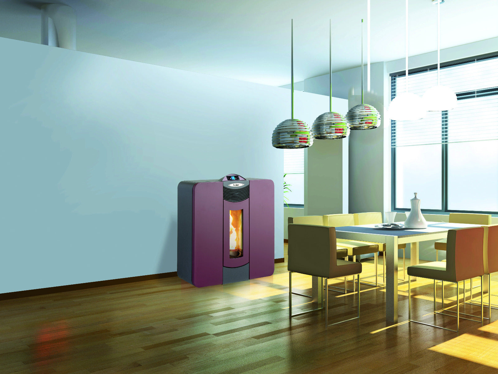 KALOR wasserführender Pelletofen Slim Idro Quadra 16 bordeauxrot, Ambiente | klimaworld.com