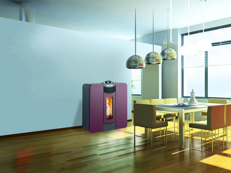 KALOR wasserführender Pelletofen Slim Idro Quadra 16 bordeauxrot, Ambiente | klimaworld.com