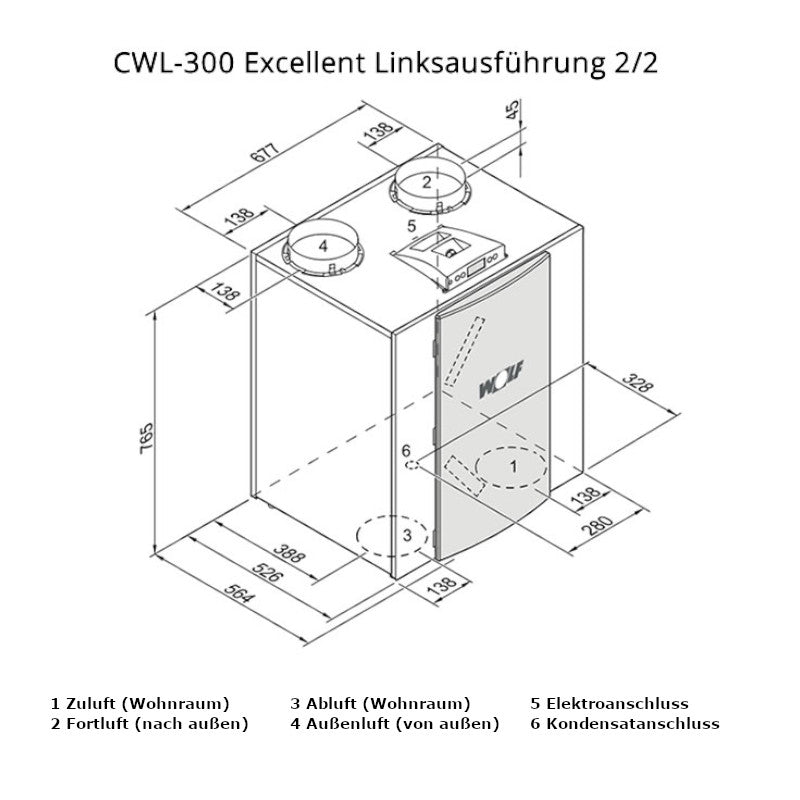 WOLF | Wohnraumlüftung | CWL-300 Excellent | Anschluss 2/2 L
