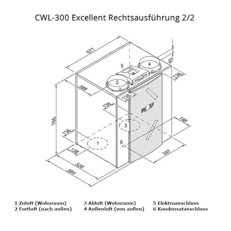 WOLF | Wohnraumlüftung | CWL-300 Excellent | Anschluss 2/2 R