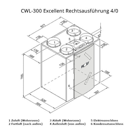 WOLF | Wohnraumlüftung | CWL-300 Excellent | Anschluss 4/0 R