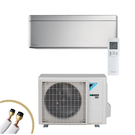 DAIKIN Stylish in Silber FTXA25CS + RXA25A9 mit Kupferrohrleitung