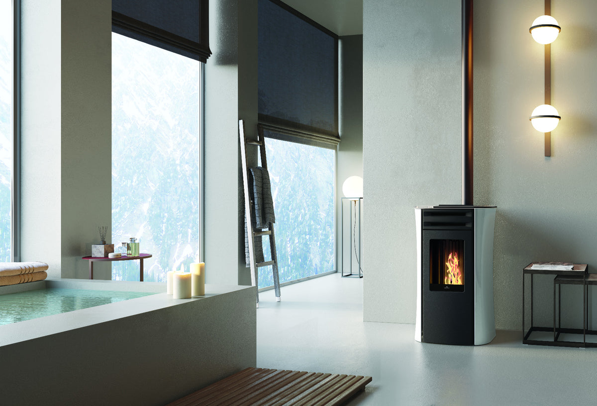 Edilkamin Pelletofen Dania Air Tight Glas Weiß Ambiente