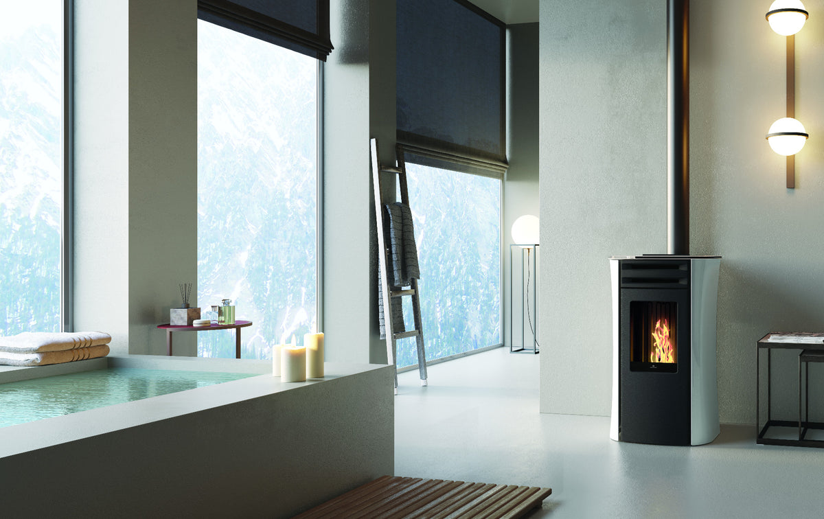 Edilkamin Pelletofen Air Tight C Plus Glas Weiß Ambiente