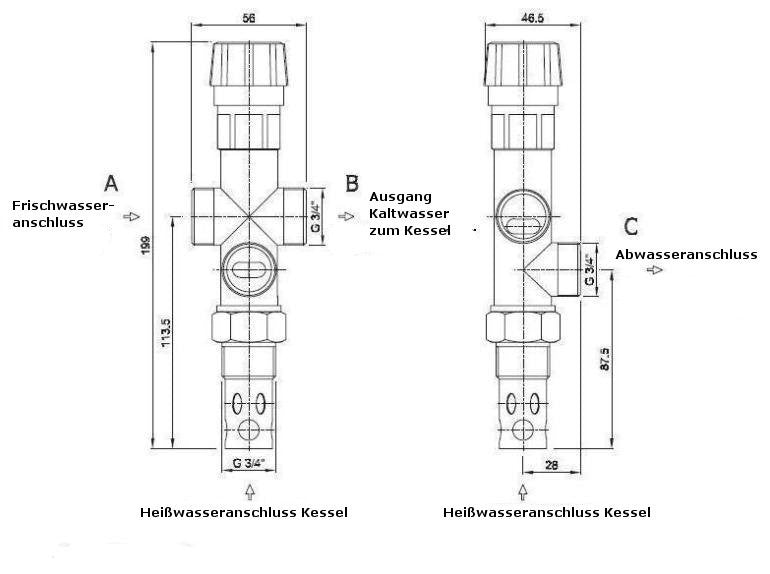 Zwei-Wege-Ventil Regulus DBV-1 Thermische Ablaufsicherung | Abmessungen