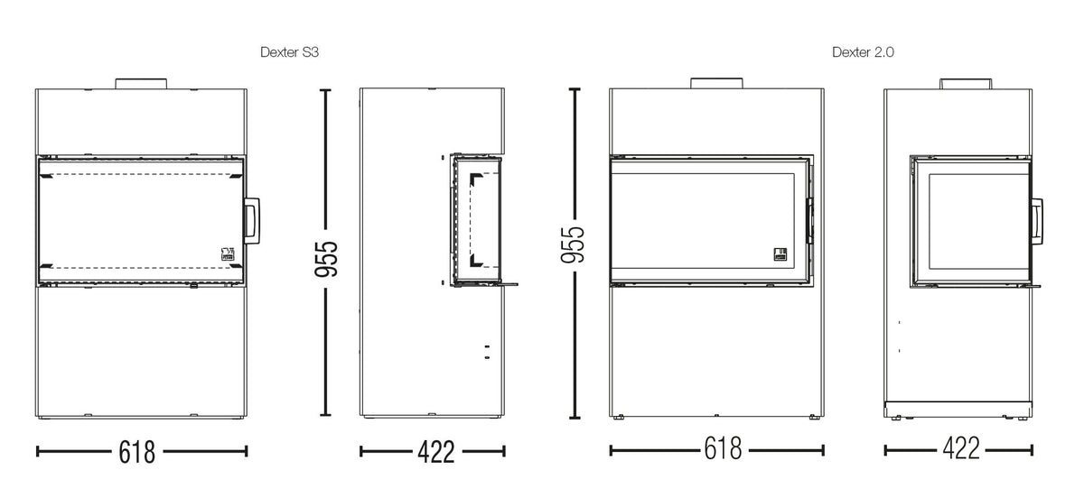 Kaminofen Austroflamm Dexter 2.0 - Maßzeichnung