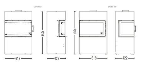 Kaminofen Austroflamm Dexter 2.0 - Maßzeichnung