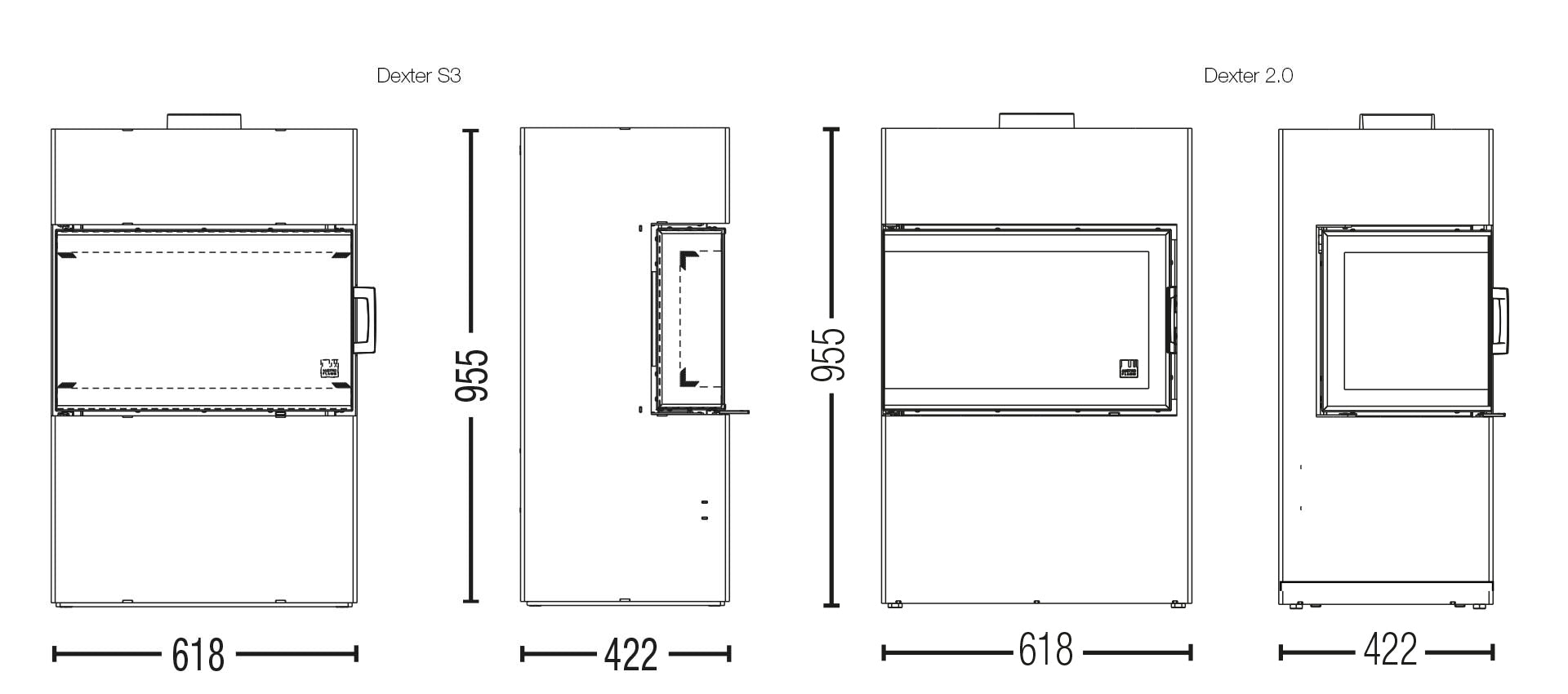 Kaminofen Austroflamm Dexter 2.0 - Maßzeichnung