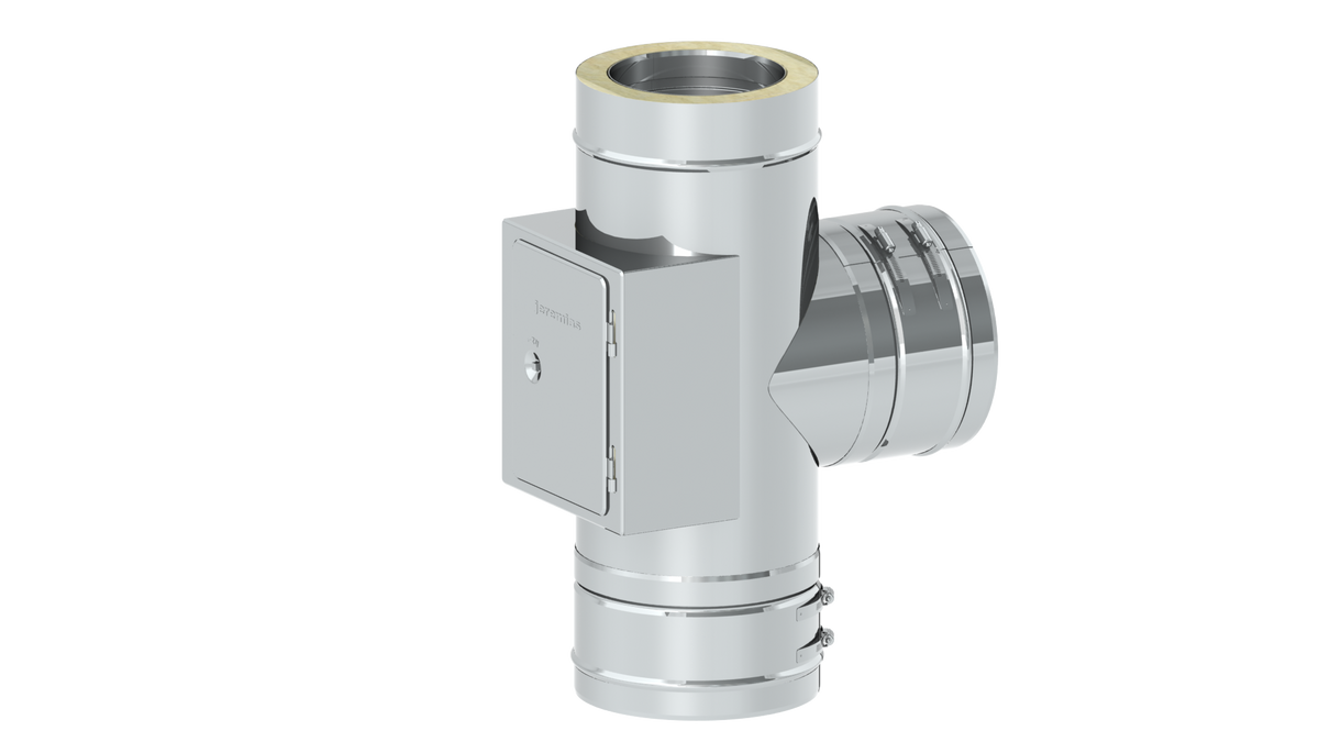 T-Anschluss 90° mit Reinigung gegenüberliegend (gleiche Höhe)
